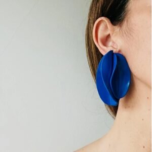 Blue Petal Earrings, flower Clay earrings, unique bold earring, gift mum, bold oversized earrings, Unique Geometric Edgy earrings