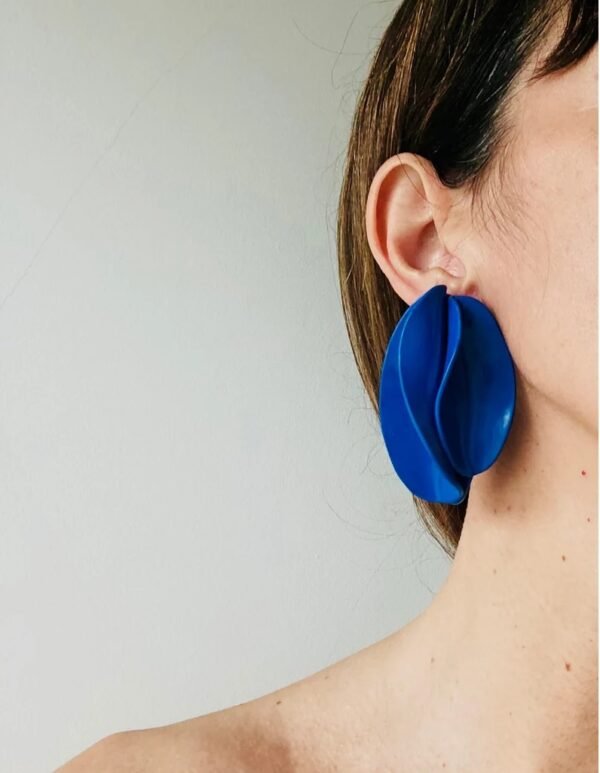 Blue Petal Earrings, flower Clay earrings, unique bold earring, gift mum, bold oversized earrings, Unique Geometric Edgy earrings