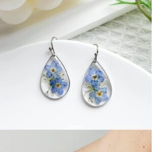 Forget Me Not Resin Flower Earrings, Handmade Pressed Real Flower Resin Earrings, Dangle Drop Earrings, Dired Flower Earrings, Birthday Gift